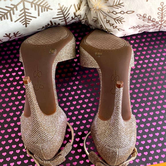 Jessica Simpson 'Lana' 3-1/2" Glittery ‘Bling’ Strappy Heels w/ Bows, Si… - Picture 14 of 16